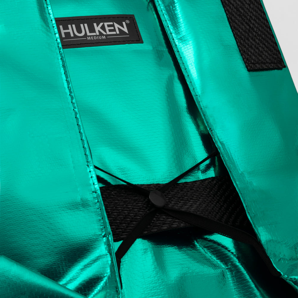 Hulken logo on a teal bag