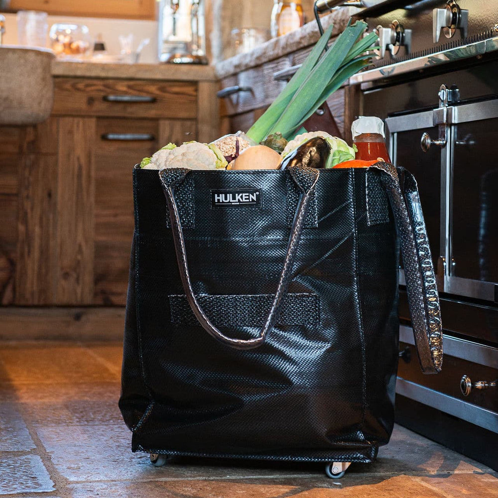 Black Hulken tote with groceries