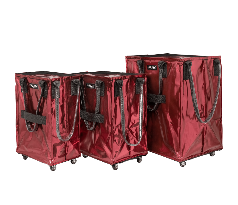 Comparison of three sizes of cosmic red tote bags
