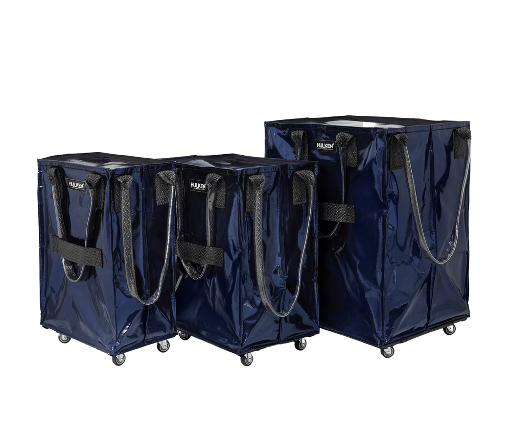 All three sizes of Cosmic Red tote bags side by side