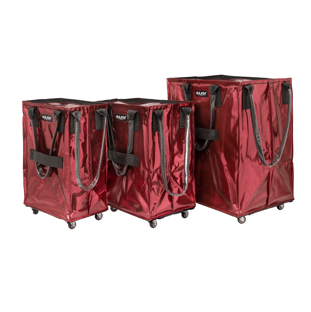 Comparison of three sizes of cosmic red tote bags