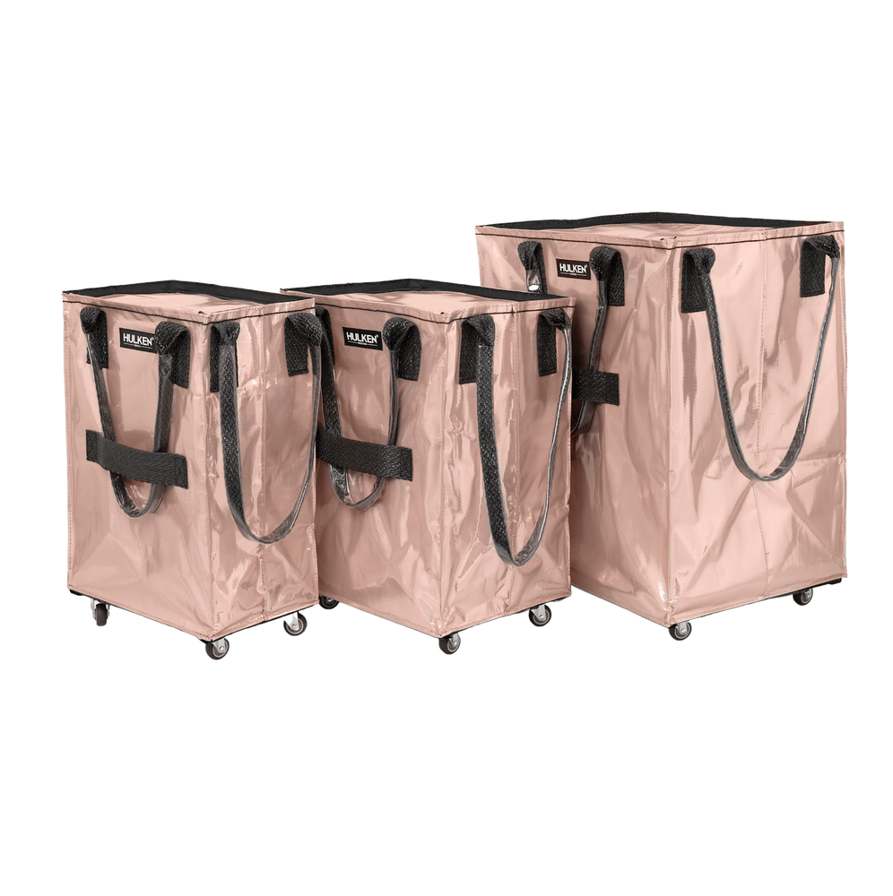 All three sizes of Hulken rose gold tote bags side by side