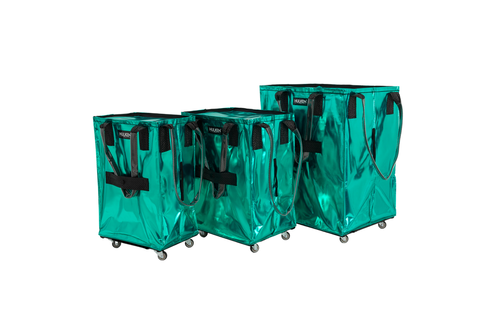 Three teal rolling bags 